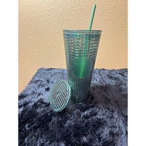 Starbucks Green Studded Cold Cup Tumbler 24 Oz With Lid & Straw Limited Edition